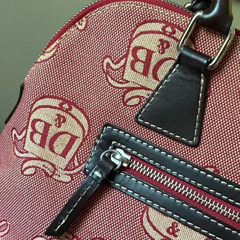 Vintage Dooney & Bourke Logo Canvas Red Domed Satchel Purse and Wristlet Set